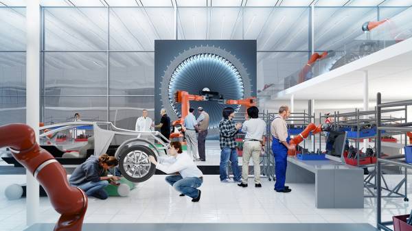 Die Schutzzäune verschwinden, Roboter und Menschen arbeiten in Zukunft an allen Stellen der Produktentstehung Hand in Hand: So jedenfalls die Vision, erfahrbar gemacht in der Forschungsfabrik ARENA2036, in der Forscher aus Wissenschaft und Wirtschaft gemeinsam arbeiten.