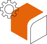 Orange, three-dimensional hexagonal prism logo on a dark background, abstract and modern in appearance.