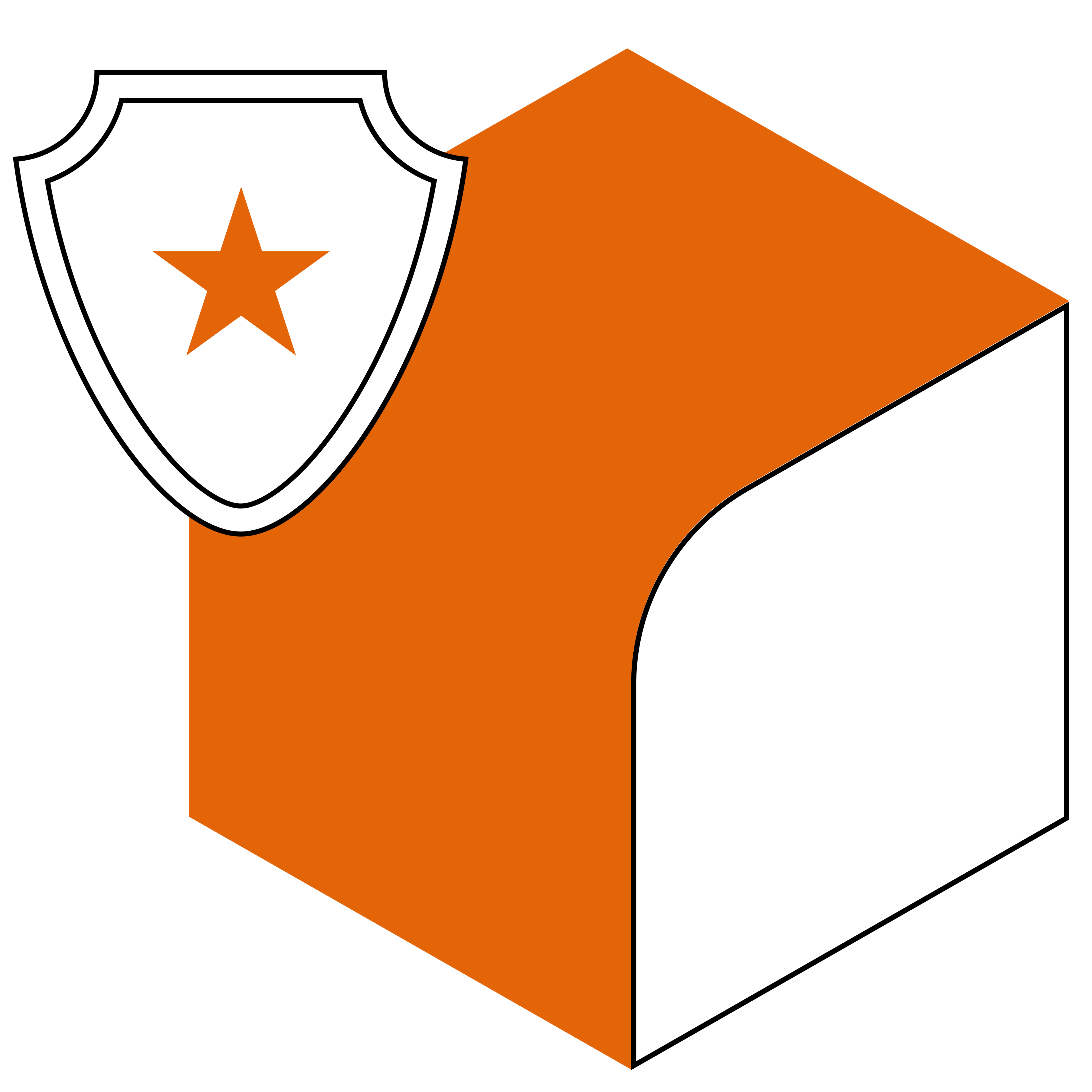 Partial view of a white highway shield with an orange five-pointed star and a bold orange rightward chevron/arrow on a black background, suggesting a road sign graphic.